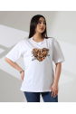 Leopar kalp baskılı tişört