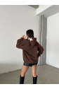 3 iplik şardonlu oversize compact out of baskılı sweat kahve