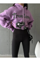 3 iplik şardonlu oversize  true baskılı sweat mor