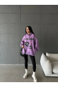 3 iplik şardonlu oversize  true baskılı sweat mor