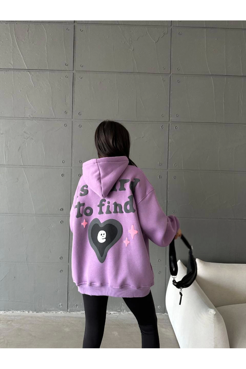 3 iplik şardonlu oversize  true baskılı sweat mor