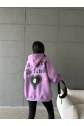 3 iplik şardonlu oversize  true baskılı sweat mor