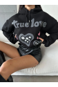 3 iplik şardonlu oversize true baskılı sweat siyah