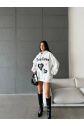 3 iplik şardonlu oversize compact true baskılı sweat beyaz
