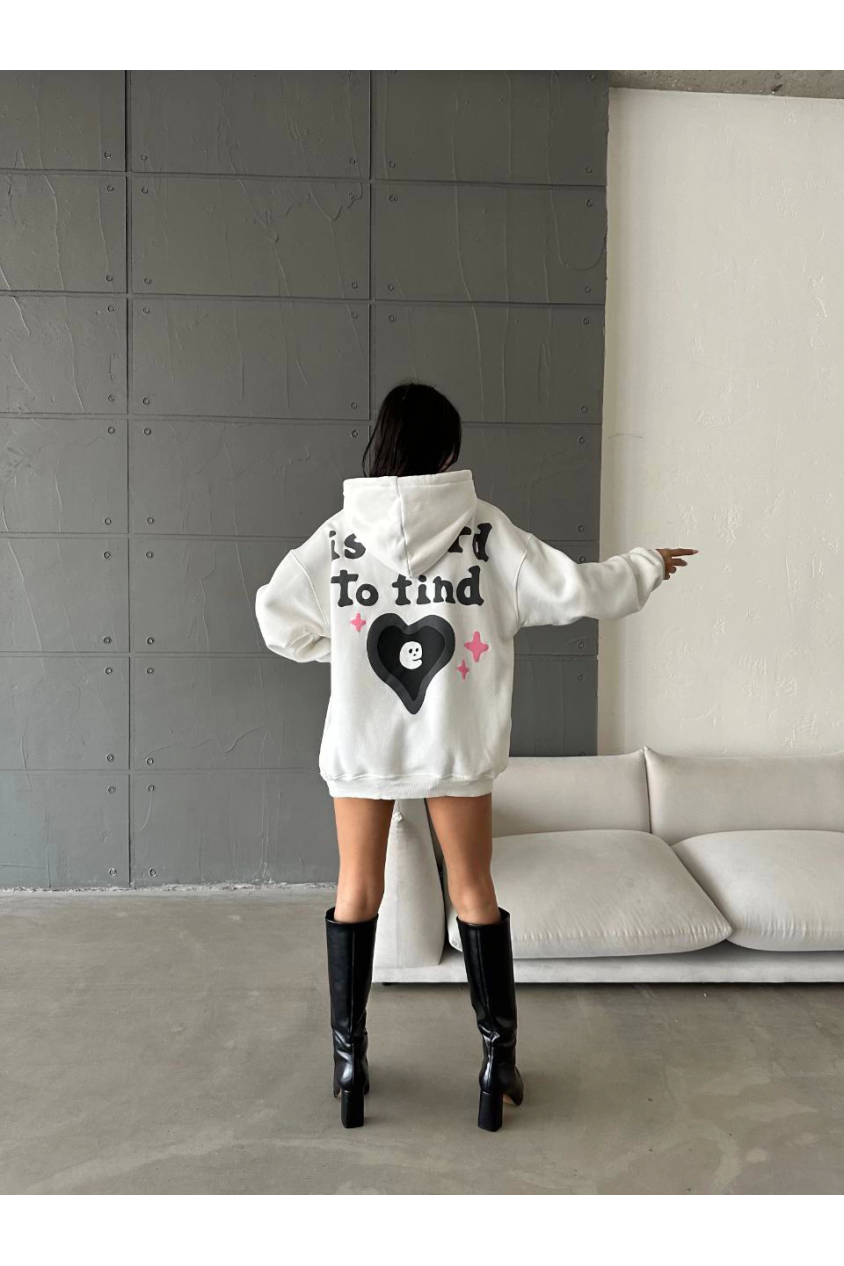 3 iplik şardonlu oversize compact true baskılı sweat beyaz