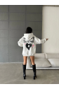 3 iplik şardonlu oversize compact true baskılı sweat beyaz