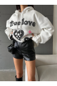 3 iplik şardonlu oversize compact true baskılı sweat beyaz