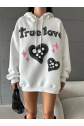 3 iplik şardonlu oversize compact true baskılı sweat beyaz
