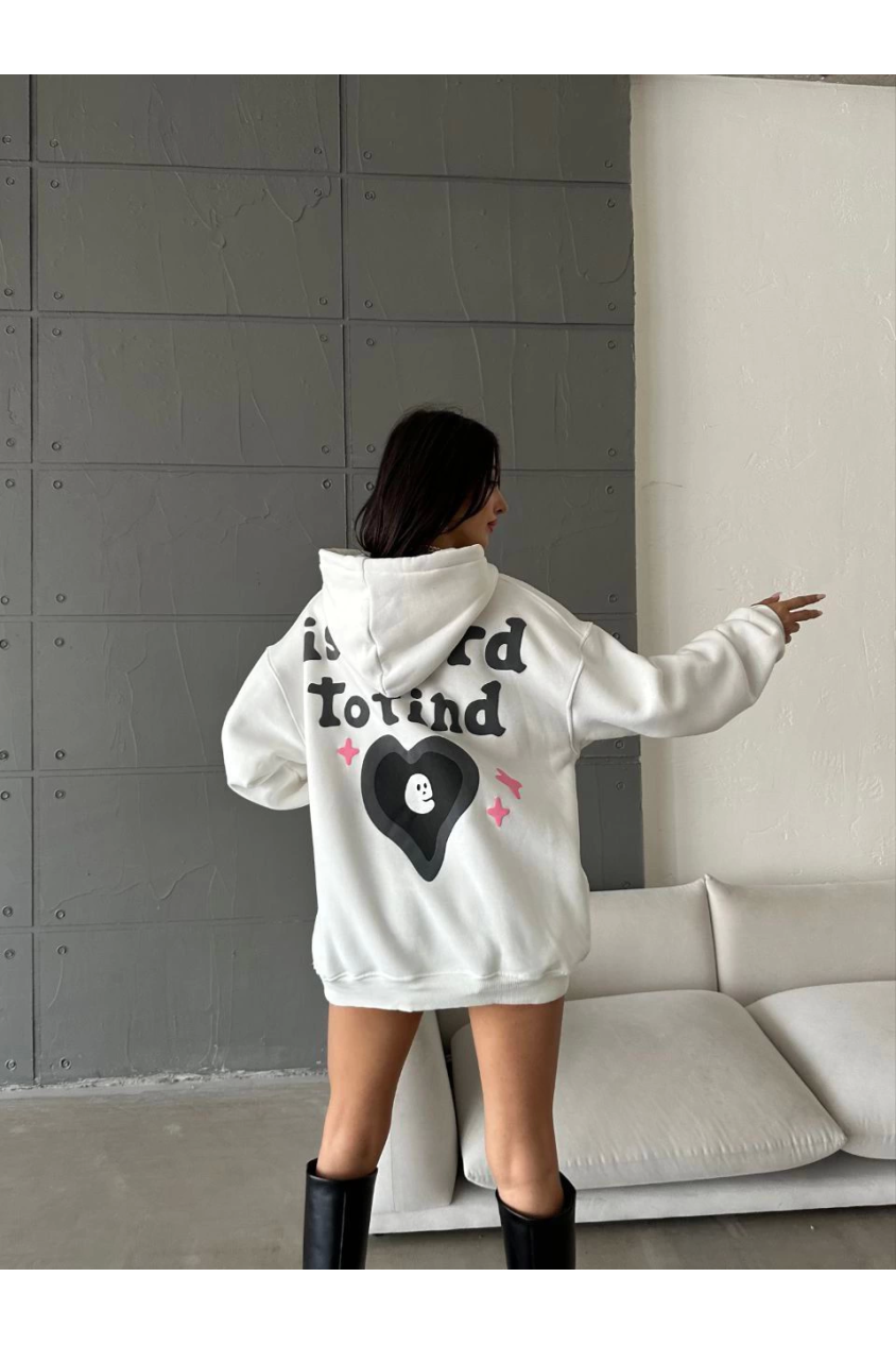 3 iplik şardonlu oversize compact true baskılı sweat beyaz