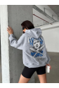 3 iplik şardonlu oversize compact kafa baskılı sweat gri