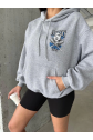 3 iplik şardonlu oversize compact kafa baskılı sweat gri