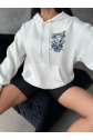 3 iplik şardonlu oversize compact kafa baskılı sweat beyaz