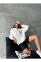 3 iplik şardonlu oversize compact kafa baskılı sweat beyaz