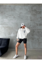 3 iplik şardonlu oversize compact kafa baskılı sweat beyaz