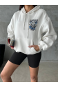 3 iplik şardonlu oversize compact kafa baskılı sweat beyaz