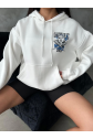 3 iplik şardonlu oversize compact kafa baskılı sweat beyaz