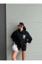 3 iplik şardonlu oversize compact kafa baskılı sweat siyah