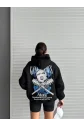 3 iplik şardonlu oversize compact kafa baskılı sweat siyah