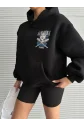 3 iplik şardonlu oversize compact kafa baskılı sweat siyah