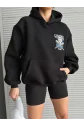 3 iplik şardonlu oversize compact kafa baskılı sweat siyah