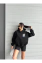 3 iplik şardonlu oversize compact kafa baskılı sweat siyah
