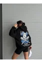 3 iplik şardonlu oversize compact kafa baskılı sweat siyah