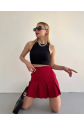 Altı geniş pileli etek bordo s24729