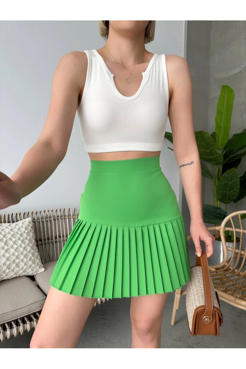 Altı pliseli mini etek yeşil s24705