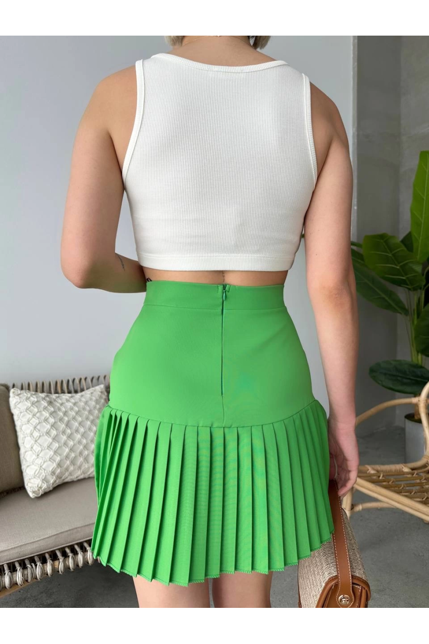 Altı pliseli mini etek yeşil s24705