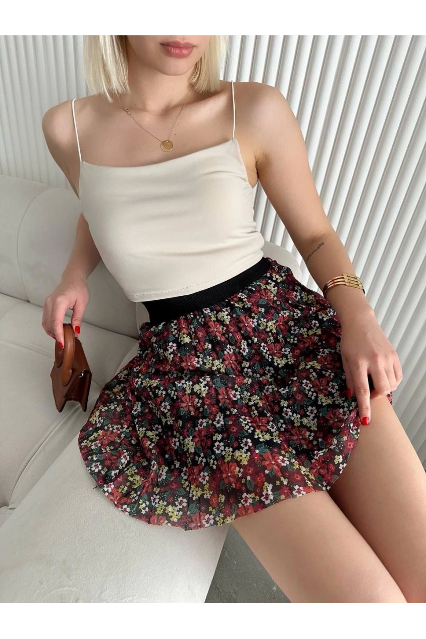 Baskılı astarlı mini etek