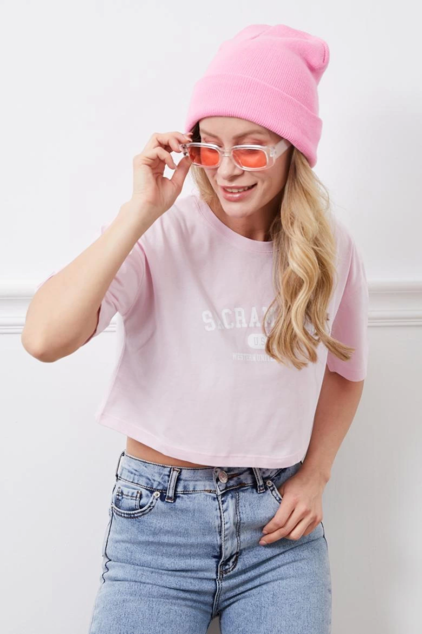 Baskılı crop tişört
