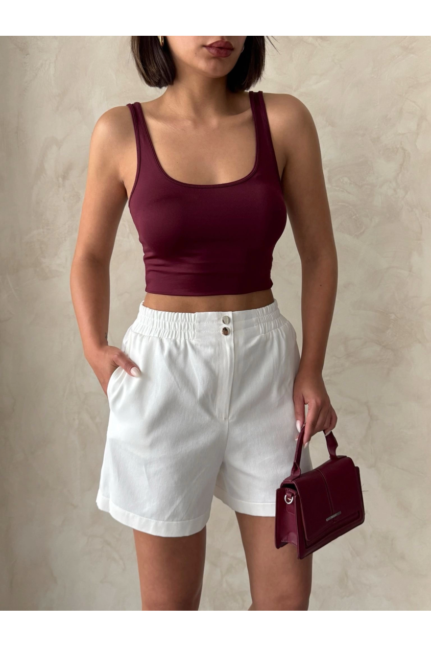 Beli lastikli çift çıtlı şort
