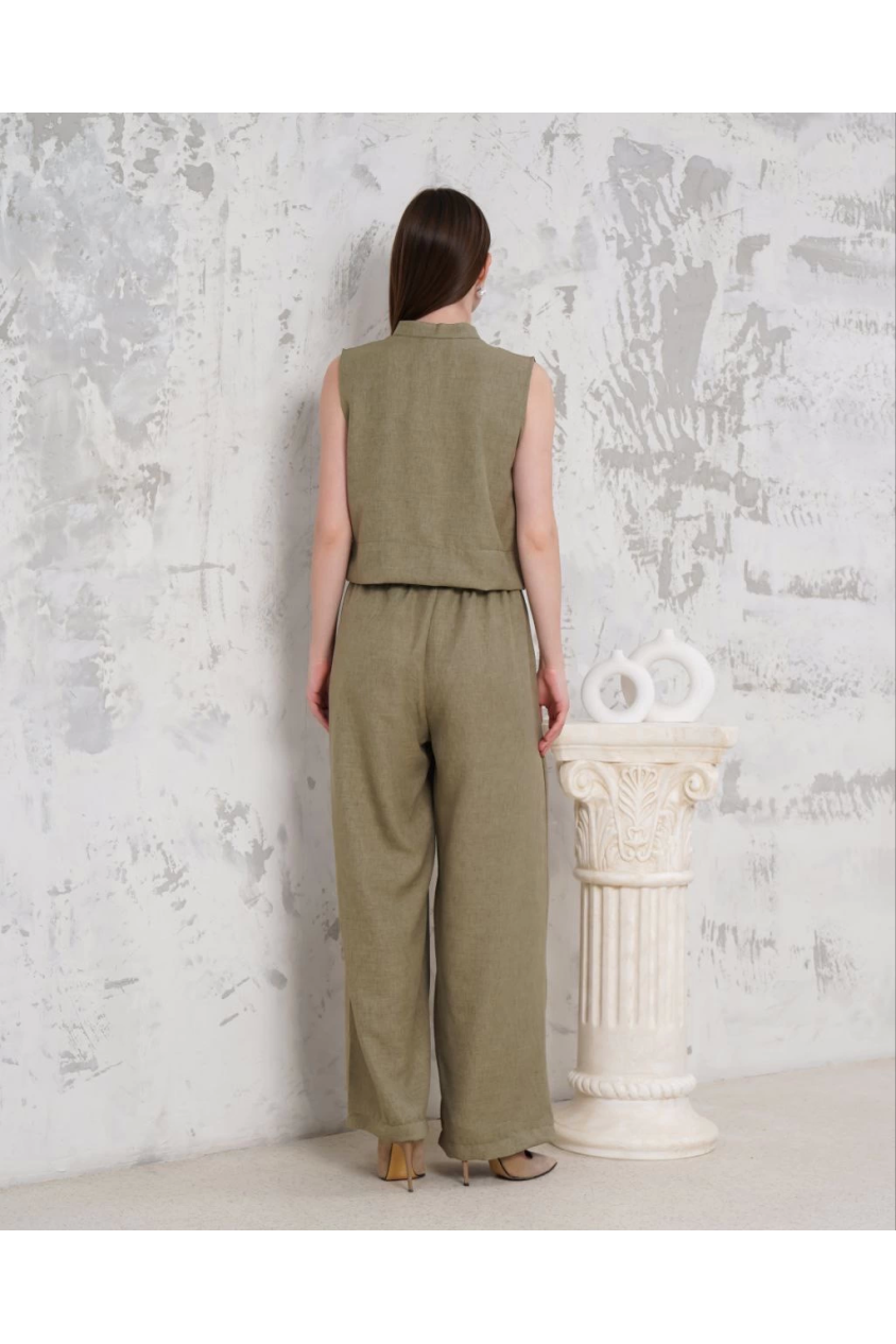 Broşlu yelek pantolon takım haki s255821
