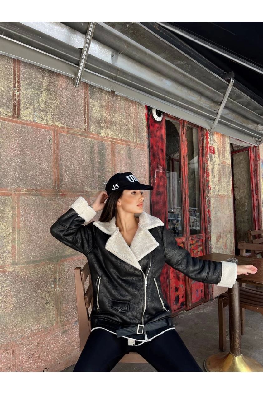 Chanel deri̇ süet kraşli i̇çi̇ peluşlu kaplama kaban