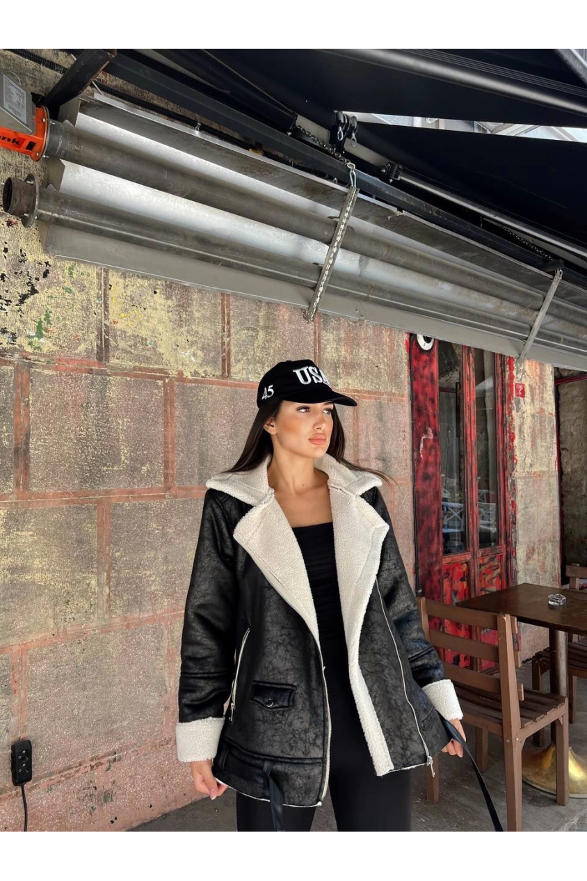 Chanel deri̇ süet kraşli i̇çi̇ peluşlu kaplama kaban