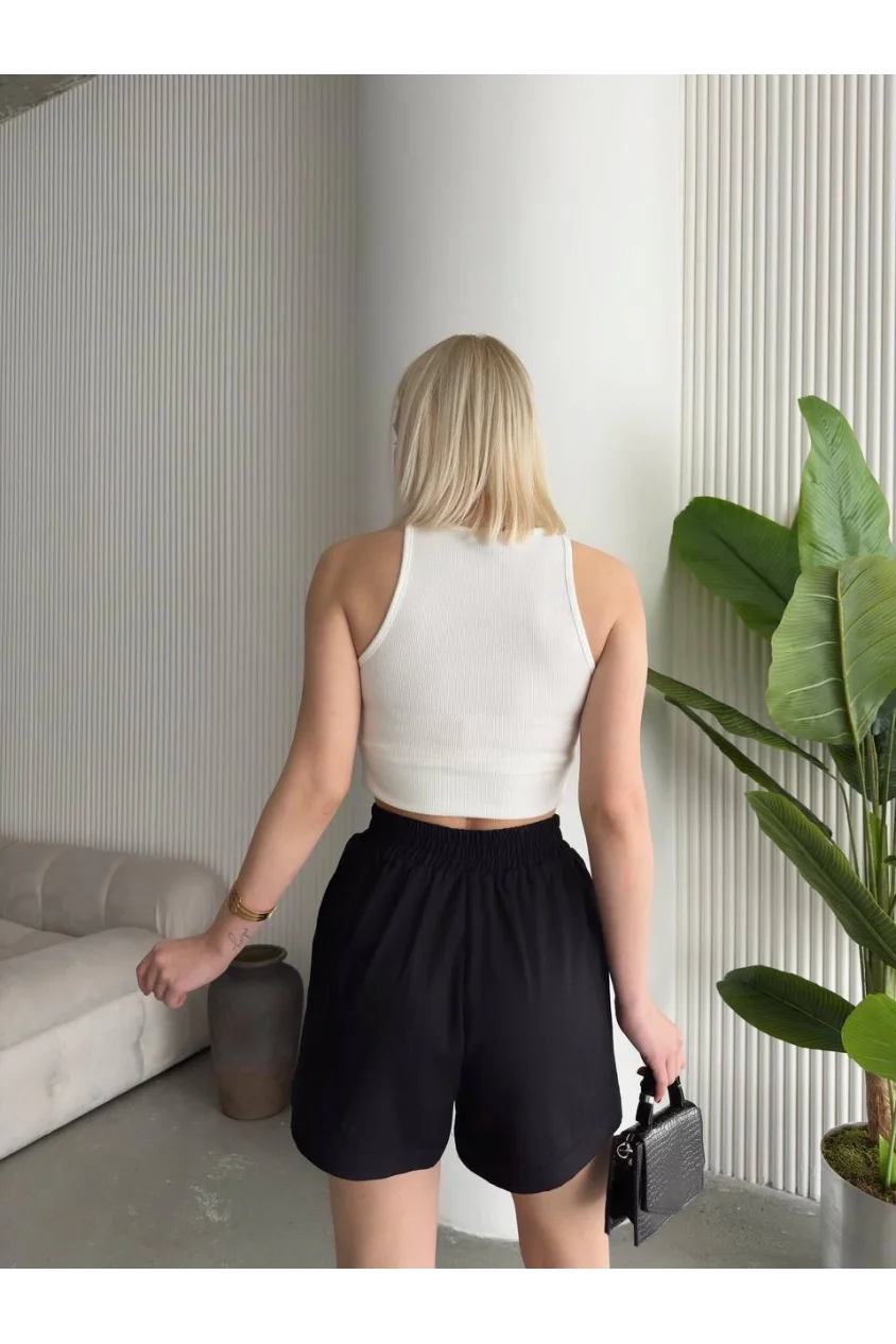 Çıtçıtlı gabardin şort