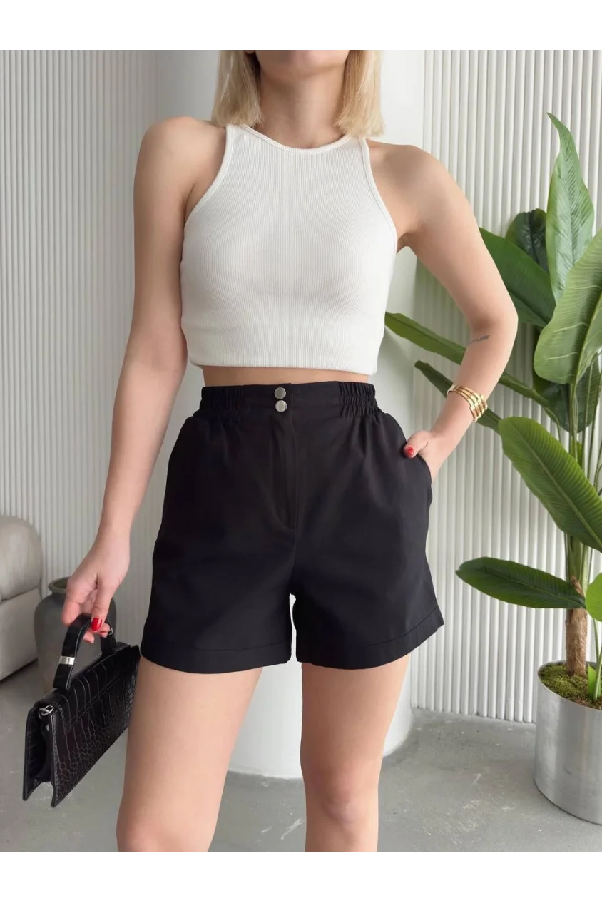 Çıtçıtlı gabardin şort