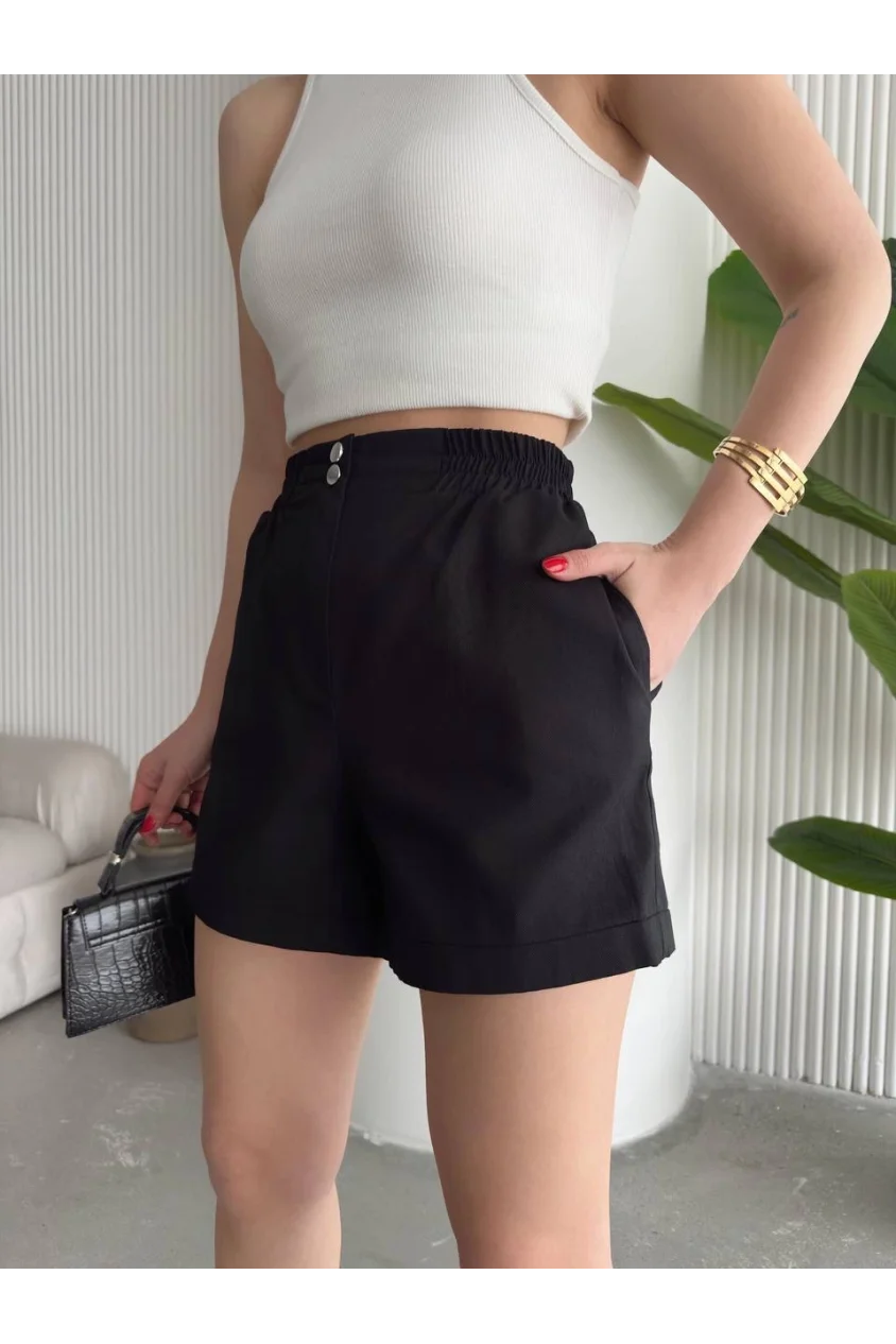 Çıtçıtlı gabardin şort