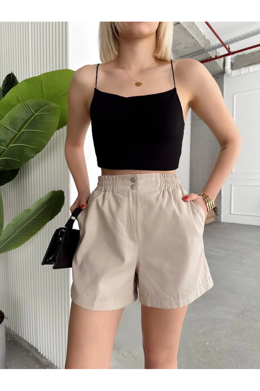 Çıtçıtlı gabardin şort