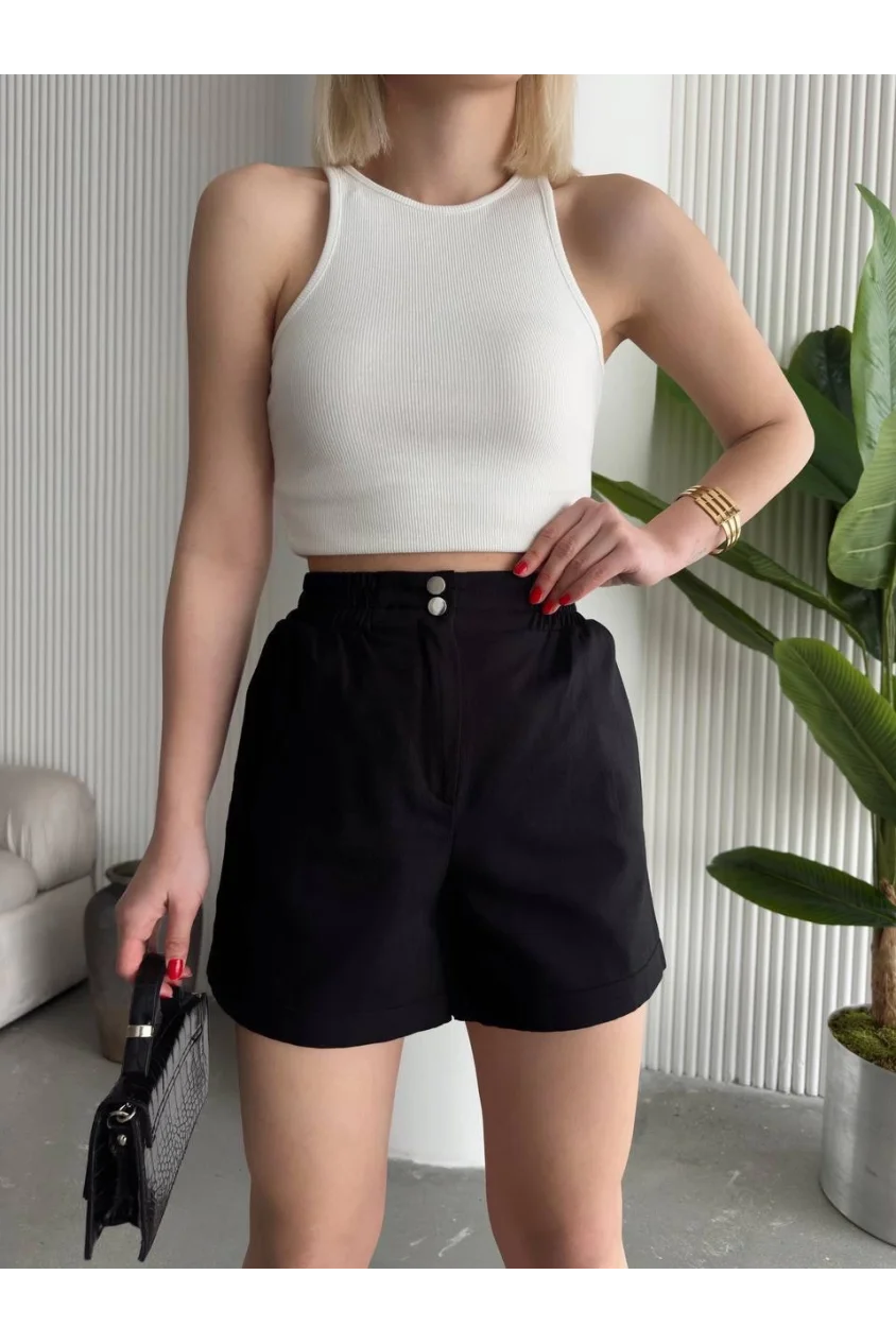 Çıtçıtlı gabardin şort