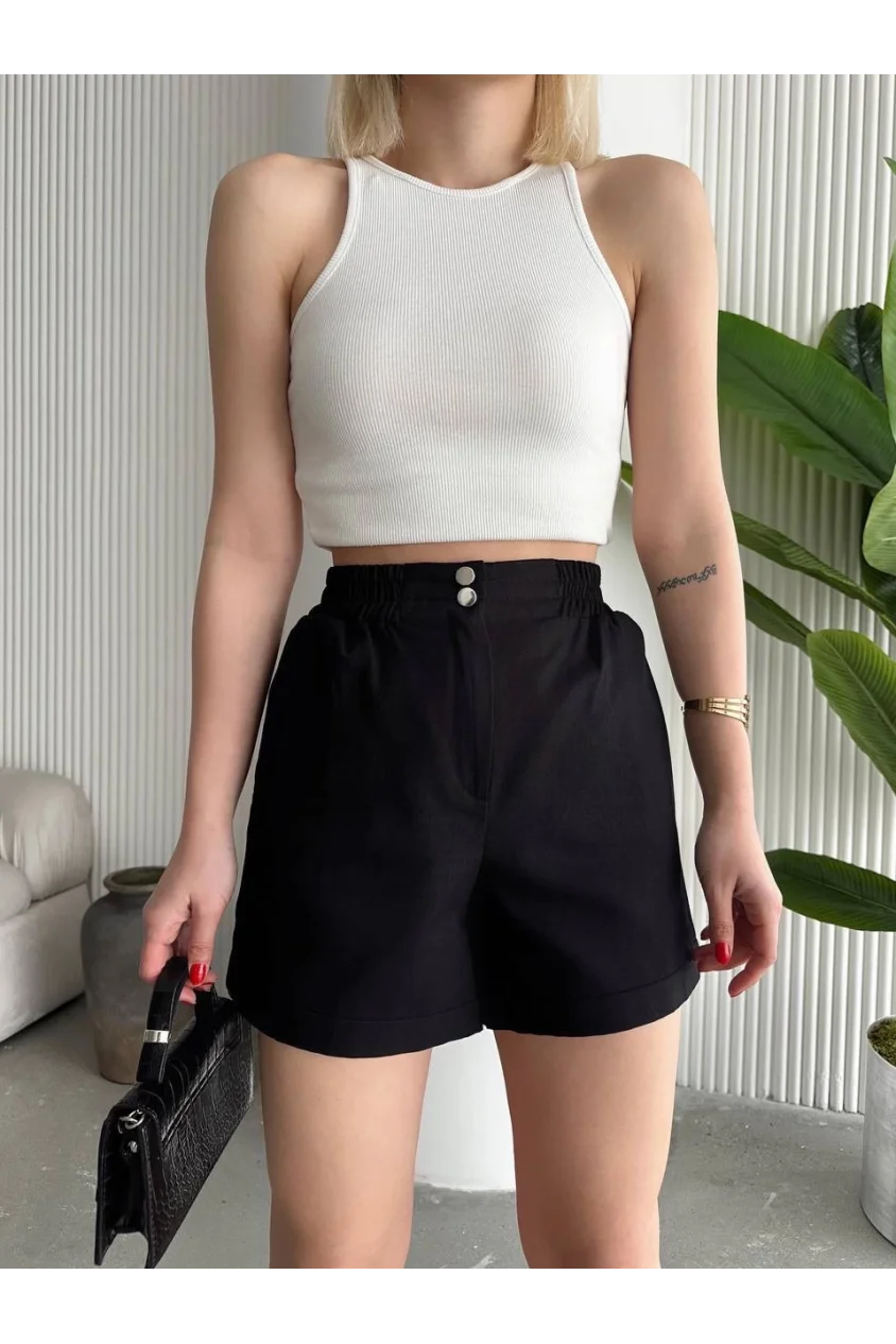 Çıtçıtlı gabardin şort