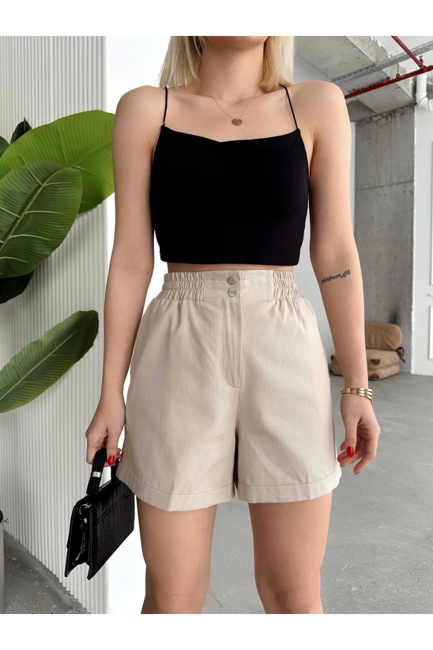 Çıtçıtlı gabardin şort