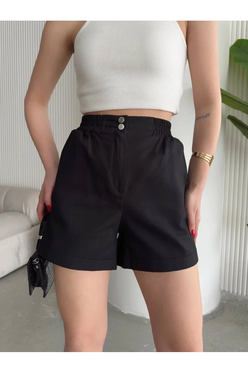 Çıtçıtlı gabardin şort