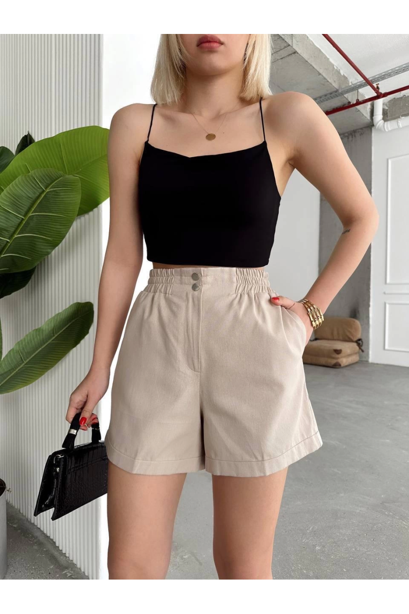 Çıtçıtlı gabardin şort