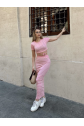 Çizgili etekli takım pembe s3609