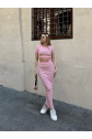 Çizgili etekli takım pembe s3609