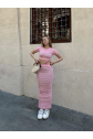 Çizgili etekli takım pembe s3609