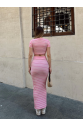 Çizgili etekli takım pembe s3609