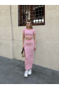 Çizgili etekli takım pembe s3609