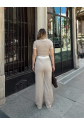 Crop pantolon biyeli takım bej